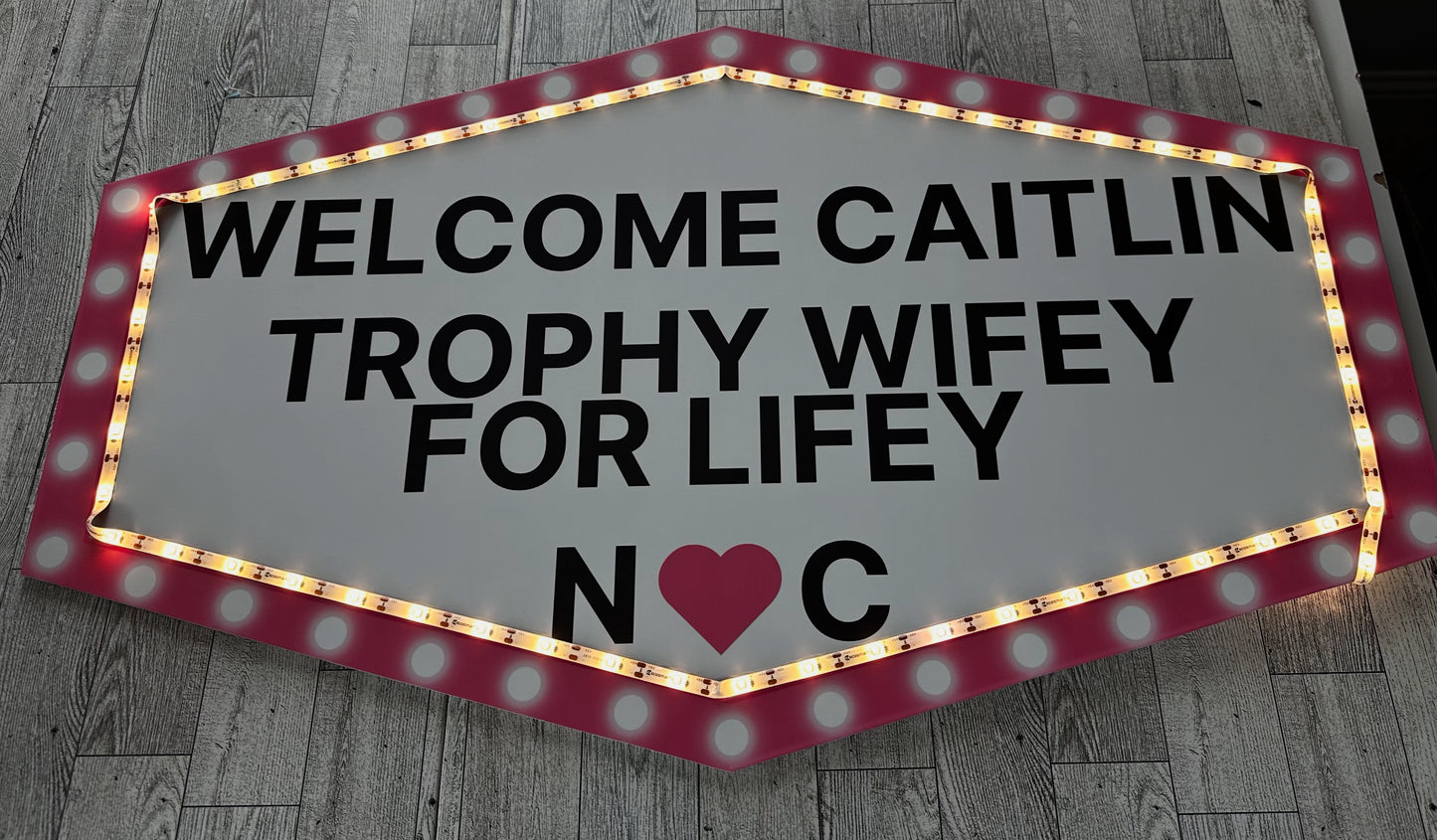 Pink and White Marquee Wedding Reception Entrance Sign