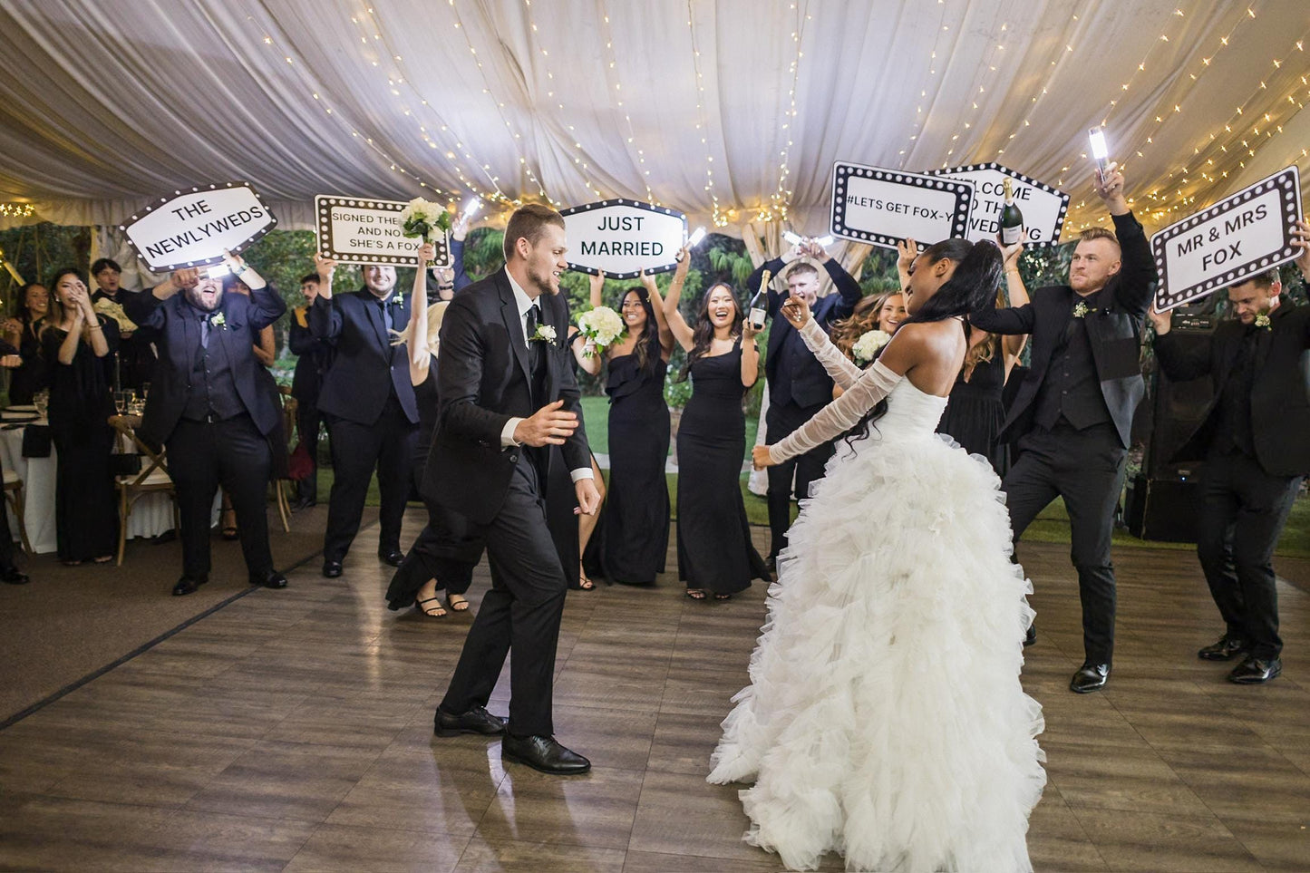Black and White Marquee Wedding Reception Entrance Sign