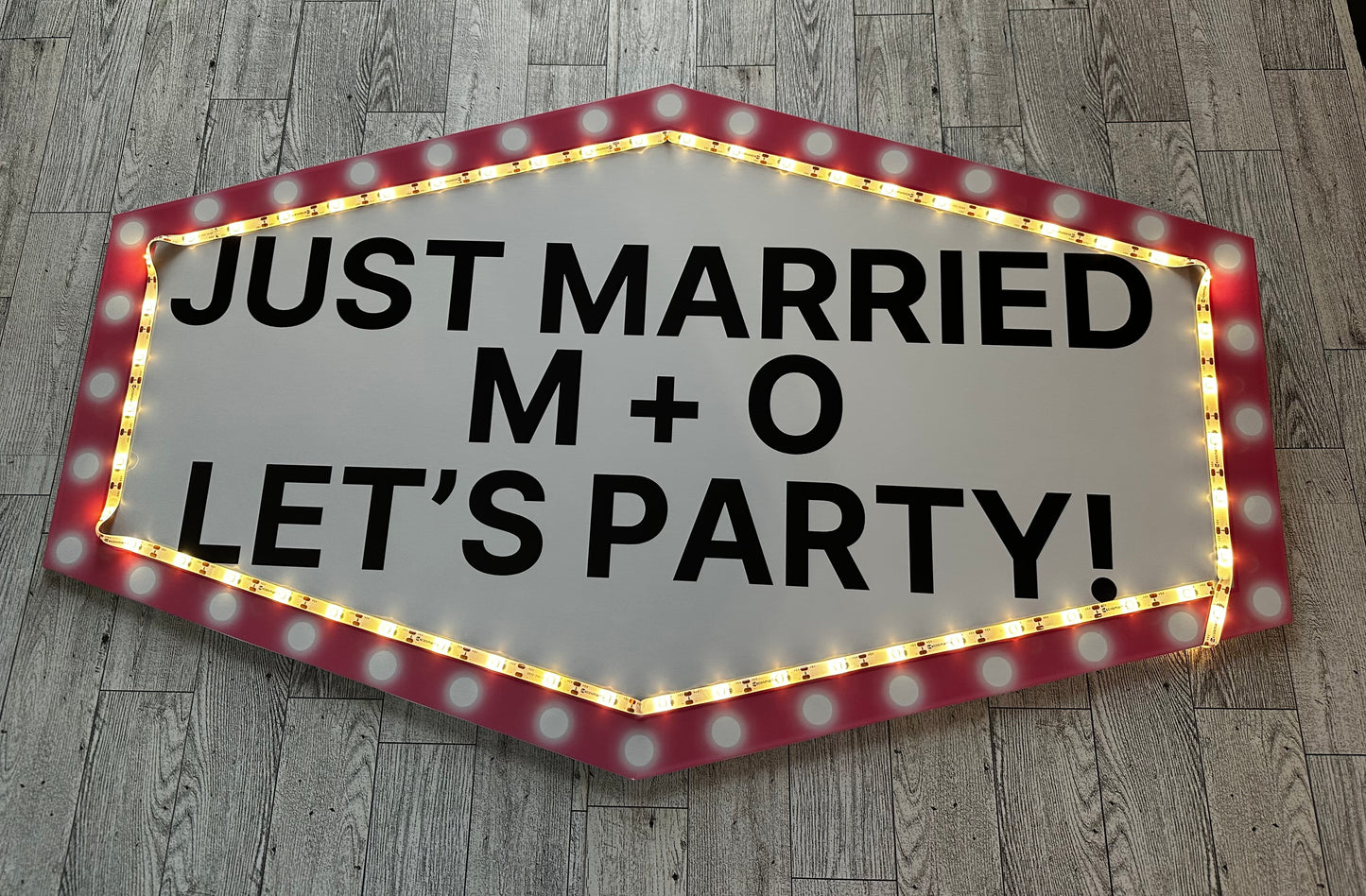 Pink and White Marquee Wedding Reception Entrance Sign