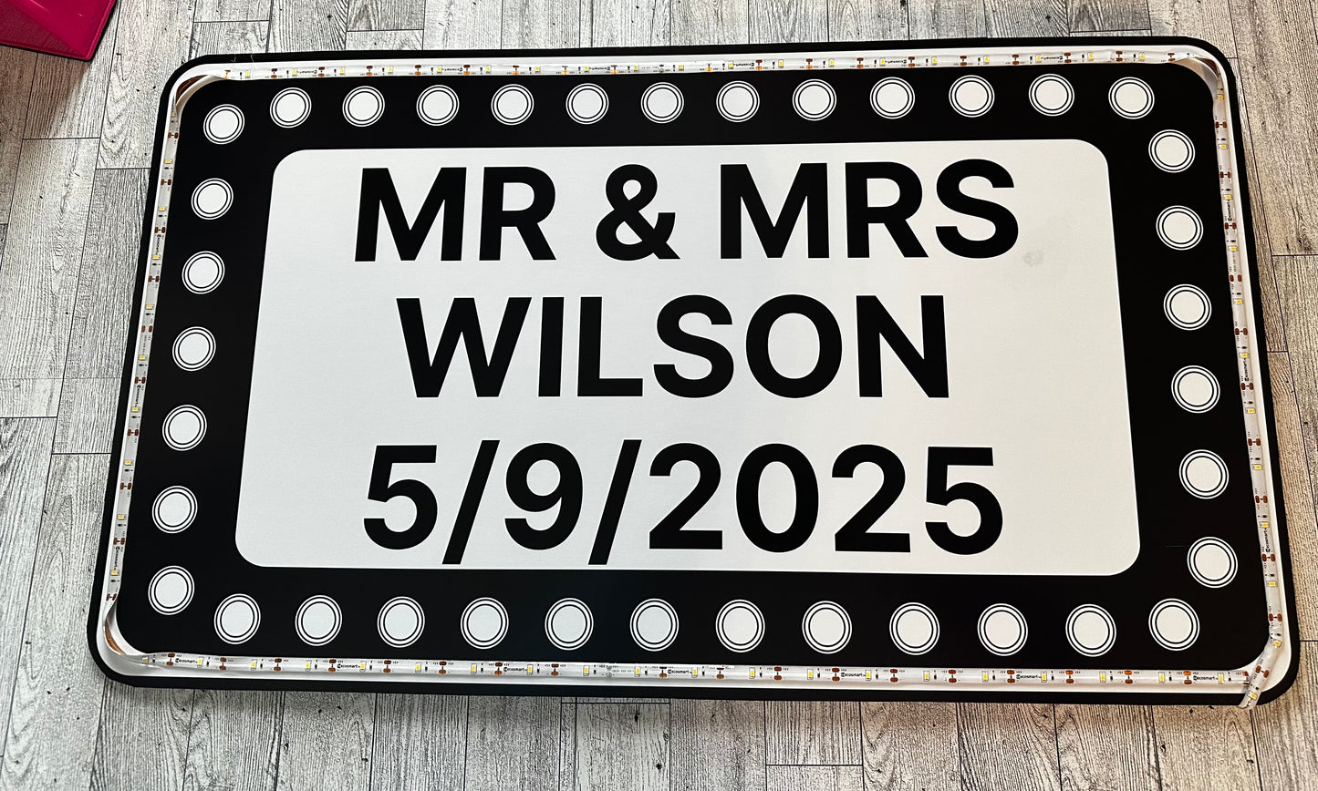 Rectangle Black and White Marquee Wedding Reception Entrance Sign