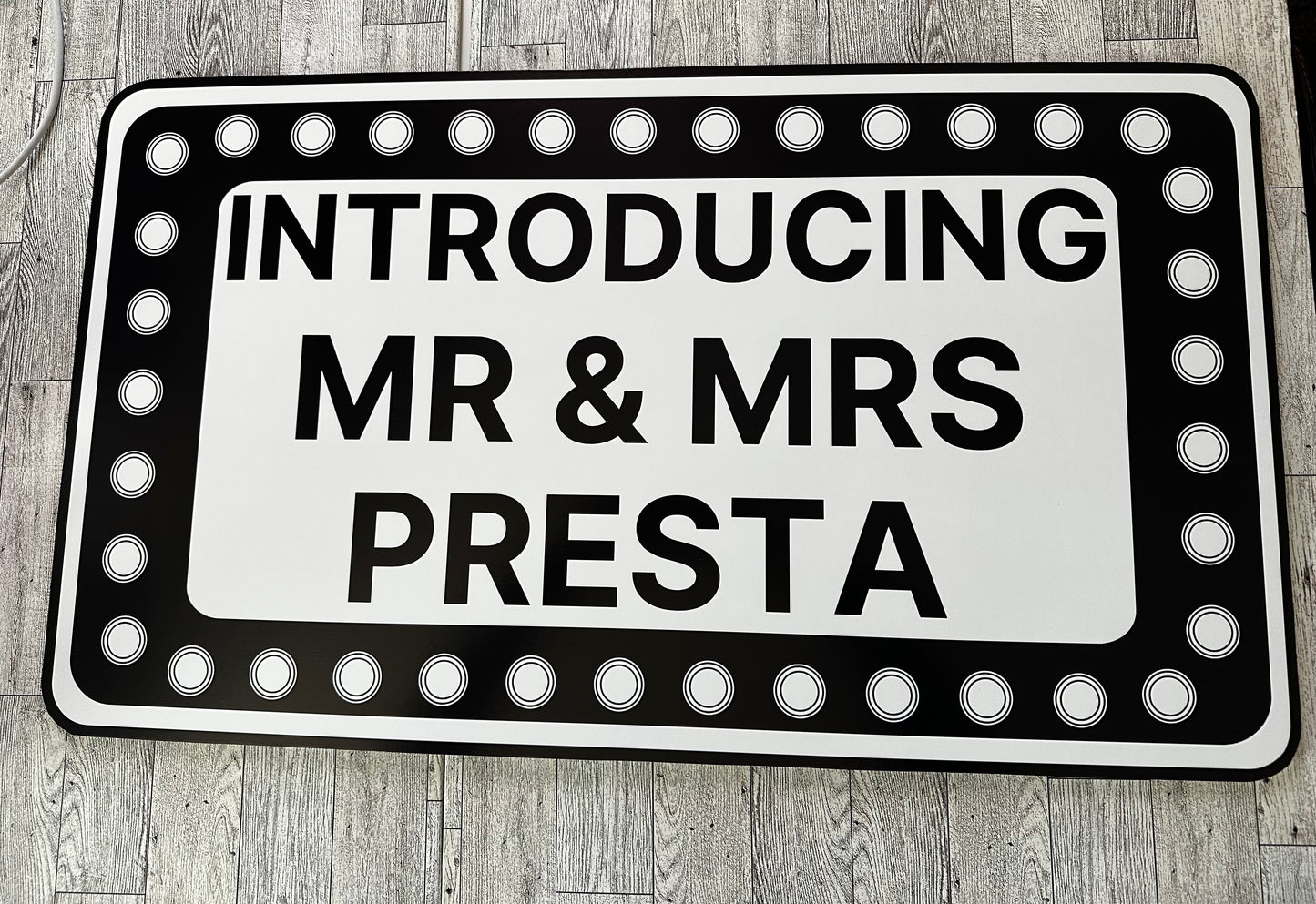 Rectangle Black and White Marquee Wedding Reception Entrance Sign