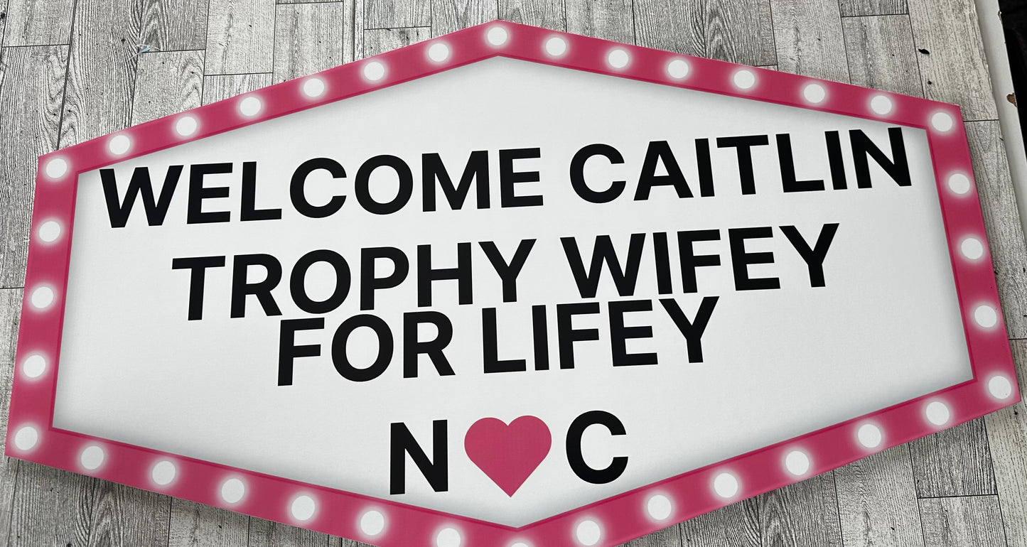 Pink and White Marquee Wedding Reception Entrance Sign