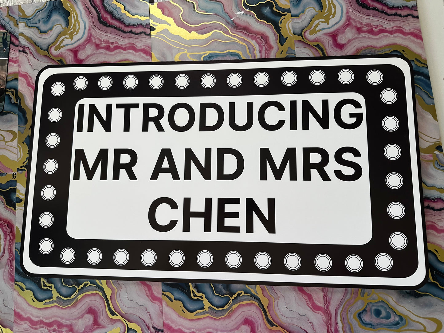 Rectangle Black and White Marquee Wedding Reception Entrance Sign