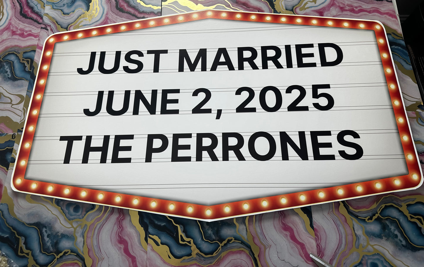 Large Red and Gold Marquee Wedding Reception Entrance Sign