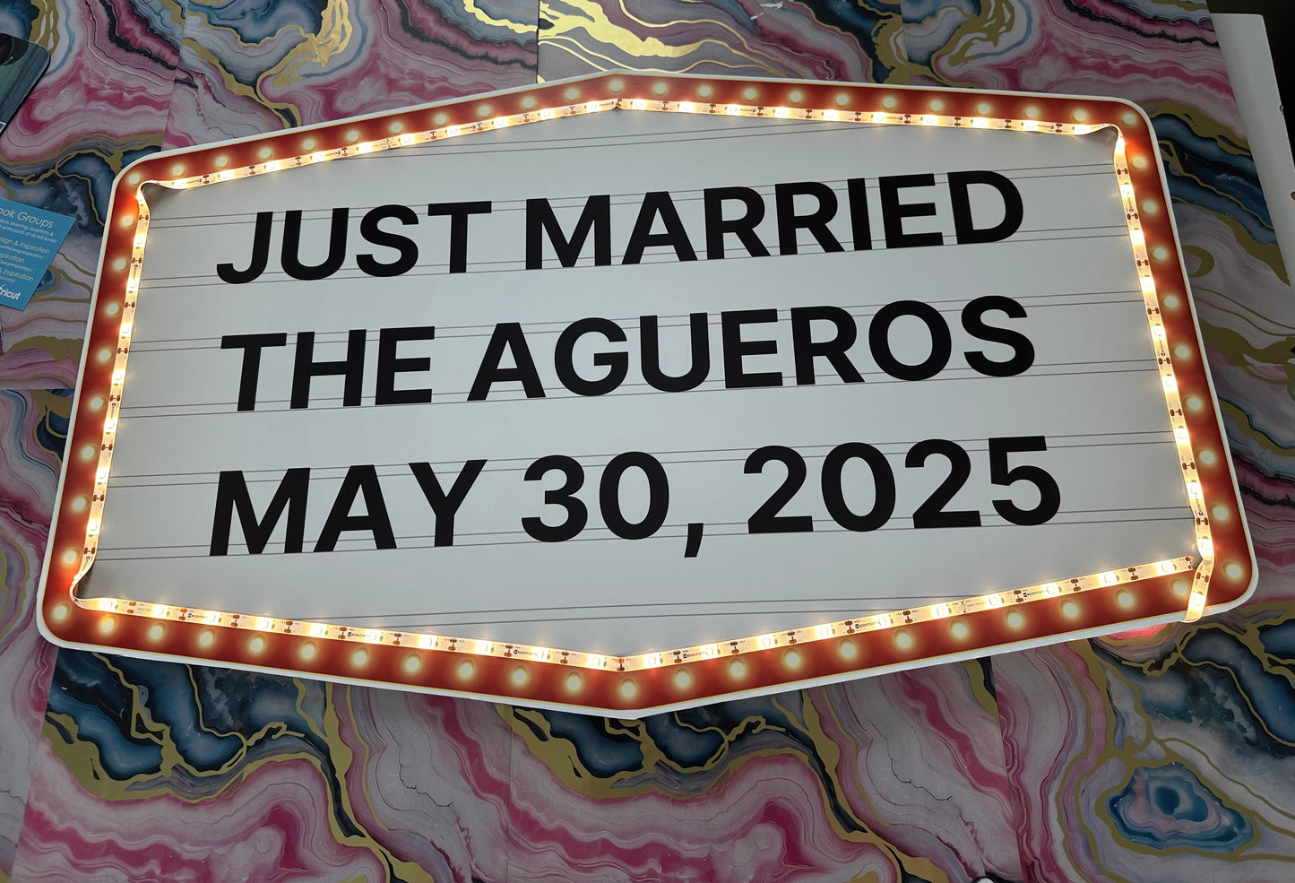 Large Red and Gold Marquee Wedding Reception Entrance Sign