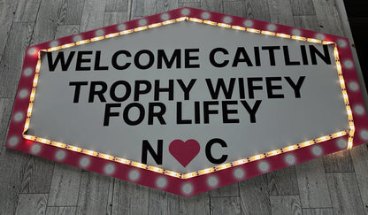 Pink and White Marquee Wedding Reception Entrance Sign
