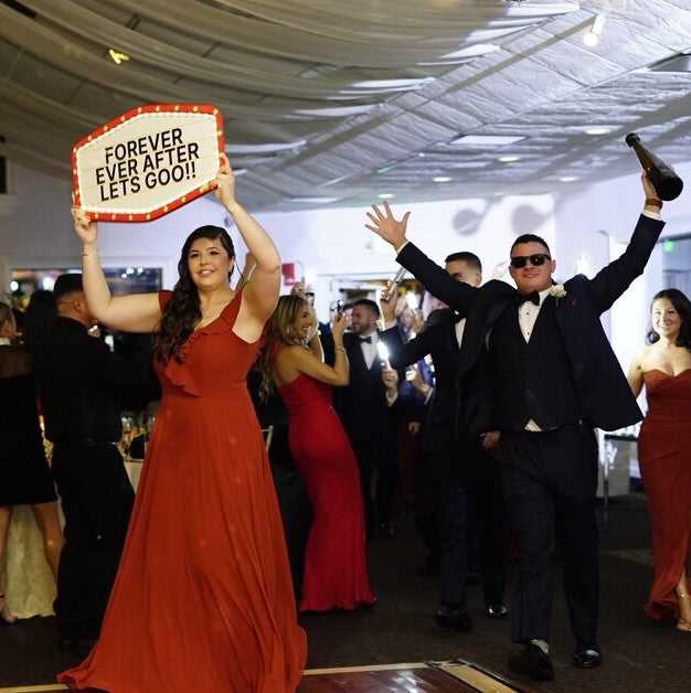 Red and Gold Marquee Wedding Reception Entrance Sign