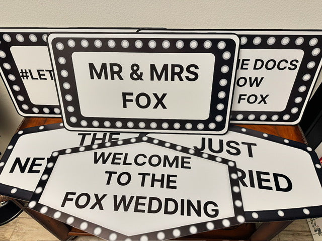 Rectangle Black and White Marquee Wedding Reception Entrance Sign