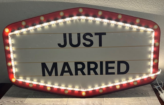 Red and Gold Marquee Wedding Reception Entrance Sign