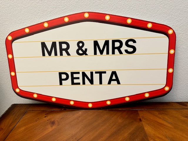 Red and Gold Marquee Wedding Reception Entrance Sign