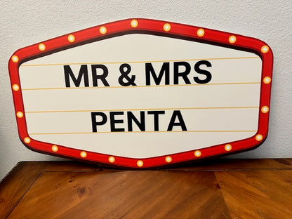 Red and Gold Marquee Wedding Reception Entrance Sign