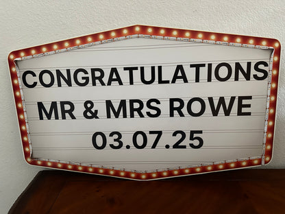 Large Red and Gold Marquee Wedding Reception Entrance Sign