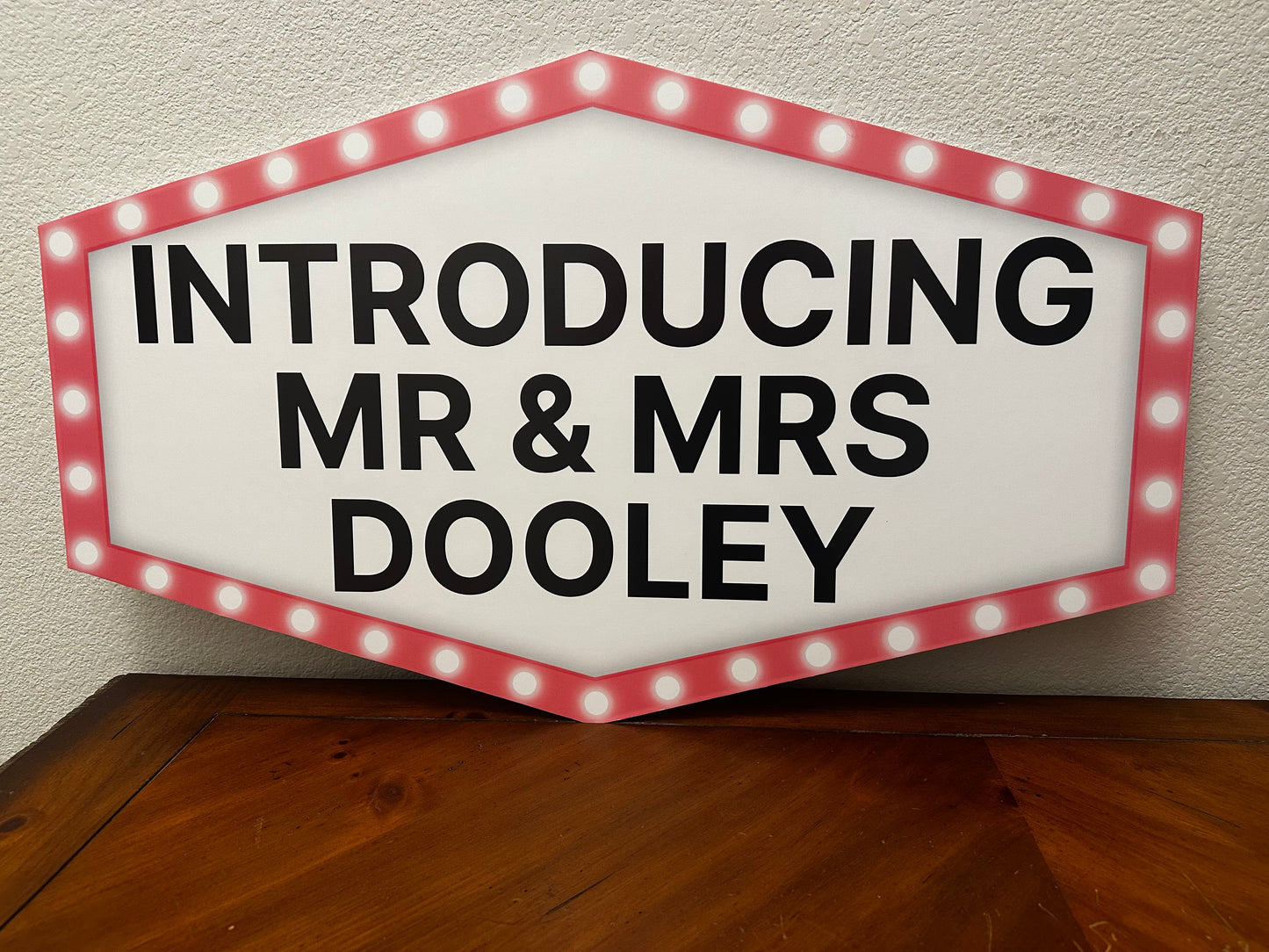 Pink and White Marquee Wedding Reception Entrance Sign