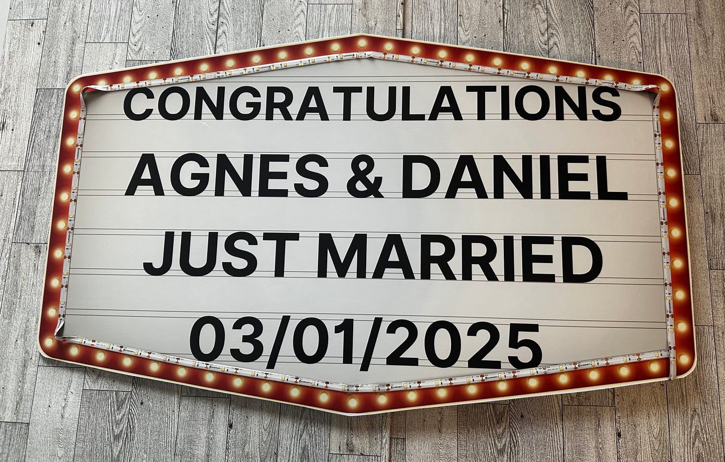 Large Red and Gold Marquee Wedding Reception Entrance Sign