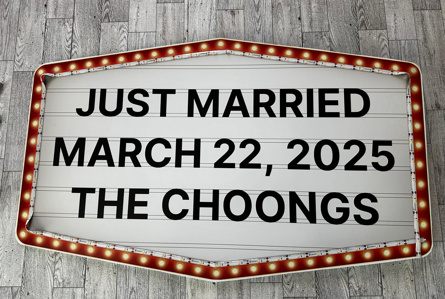 Large Red and Gold Marquee Wedding Reception Entrance Sign