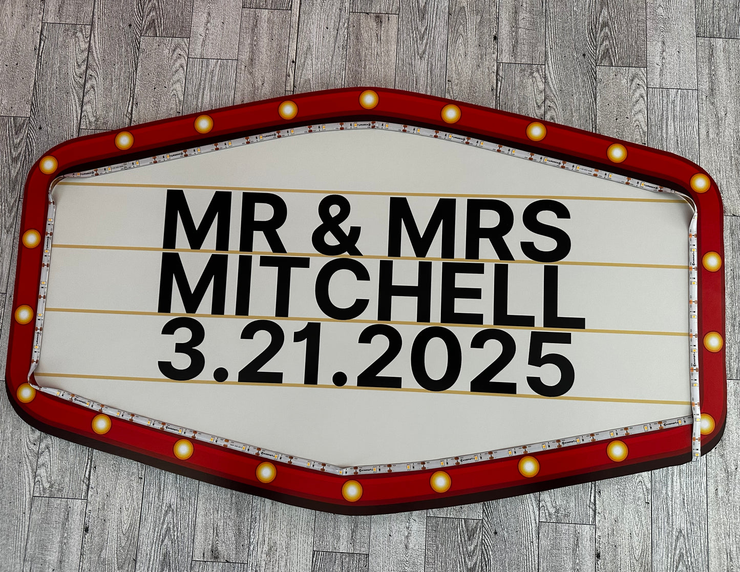 Red and Gold Marquee Wedding Reception Entrance Sign