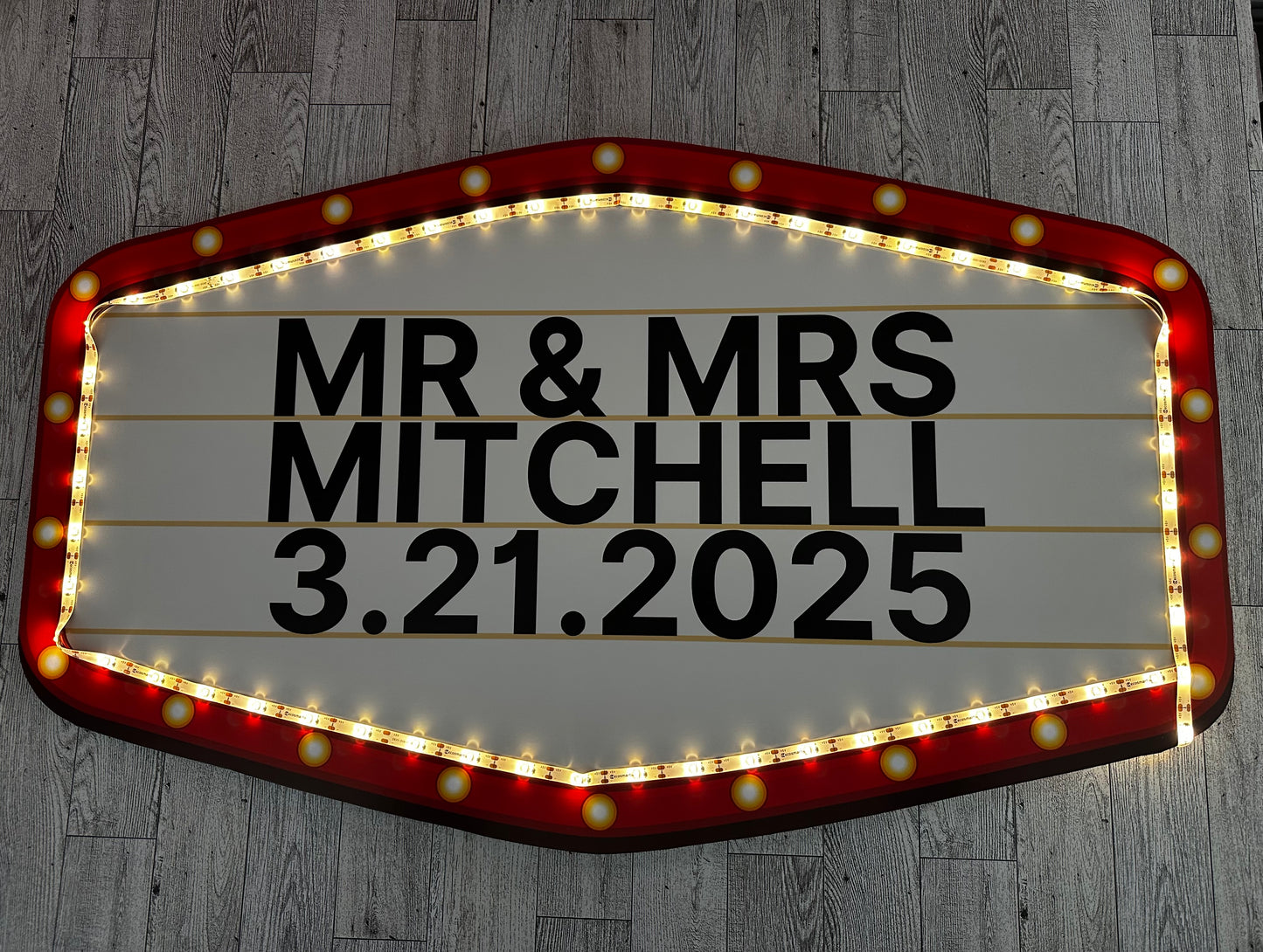 Red and Gold Marquee Wedding Reception Entrance Sign