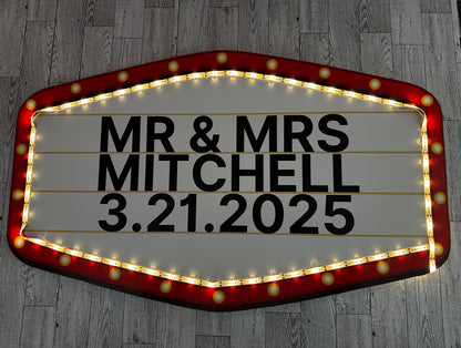 Red and Gold Marquee Wedding Reception Entrance Sign