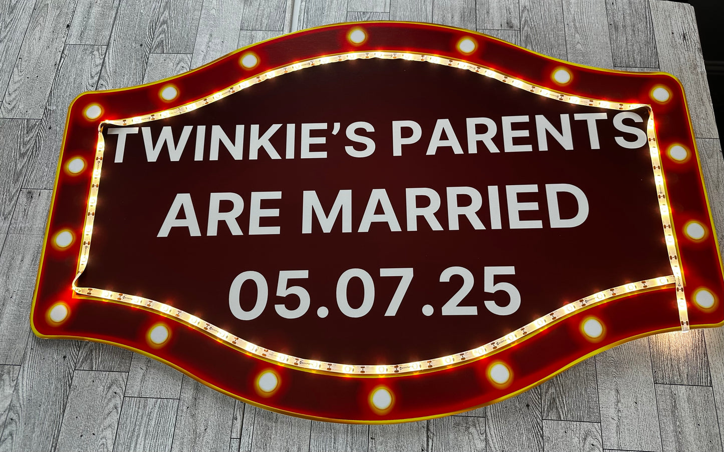 Red and Gold Bell Wedding Reception Entrance Sign