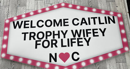 Pink and White Marquee Wedding Reception Entrance Sign