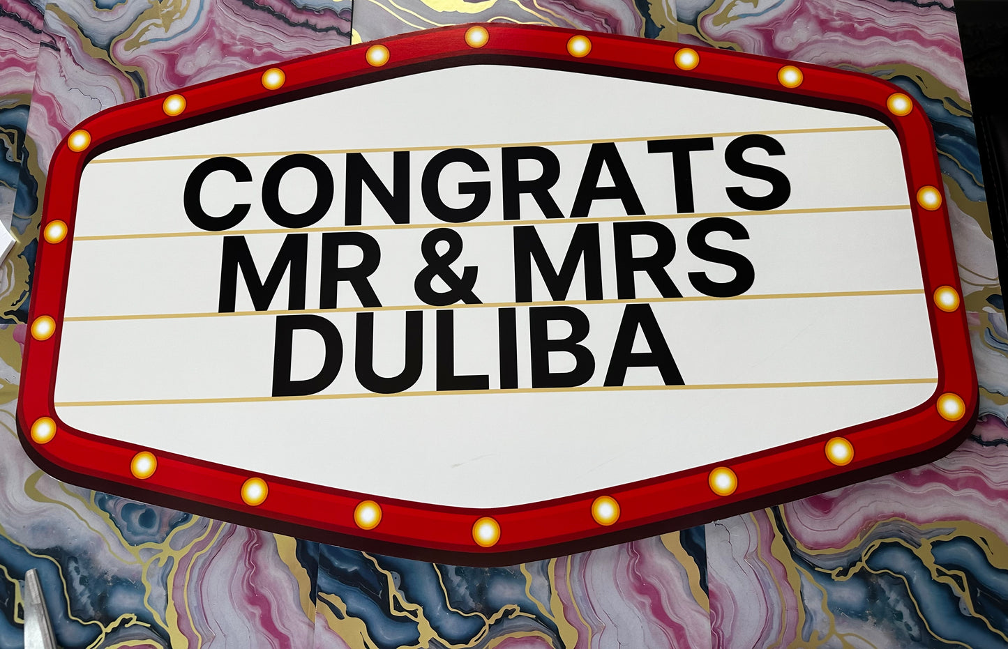 Red and Gold Marquee Wedding Reception Entrance Sign