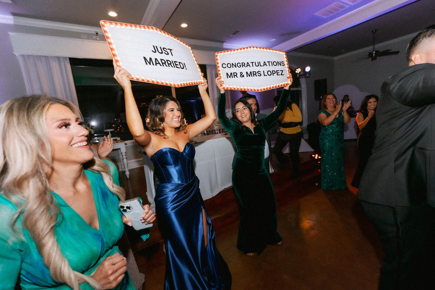 Large Red and Gold Marquee Wedding Reception Entrance Sign