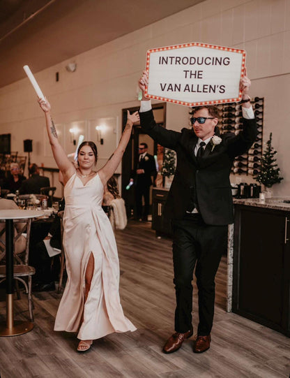 Large Red and Gold Marquee Wedding Reception Entrance Sign