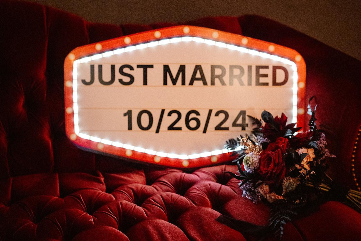 Red and Gold Marquee Wedding Reception Entrance Sign